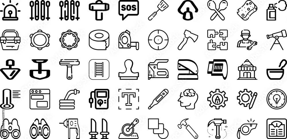 Set Of Tool Icons Collection Isolated Silhouette Solid Icons Including Spanner, Equipment, Wrench, Tool, Hammer, Work, Vector Infographic Elements Logo Vector Illustration