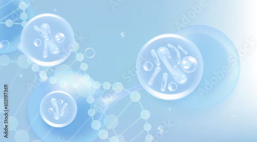 Probiotic and Hyaluronic acid skin solutions ad, blue collagen, and vitamin serum drops with cosmetic advertising background ready to use illustration vector.	