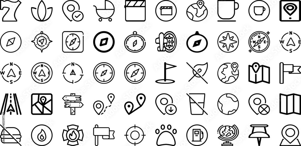 Set Of Maps Icons Collection Isolated Silhouette Solid Icons Including Illustration, Vector, Travel, World, Cartography, Map, Geography Infographic Elements Logo Vector Illustration