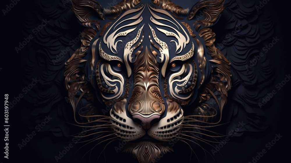 Illustraion close up tiger face AI Generative