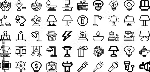 Set Of Lamp Icons Collection Isolated Silhouette Solid Icons Including Background, Vector, Electric, Illustration, Lamp, Isolated, Light Infographic Elements Logo Vector Illustration