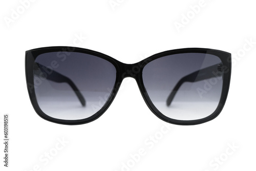 Fashionable sunglasses. Sunglasses with mirrored lenses isolated on white background. Mirrored sunglasses with anti-reflective coating.