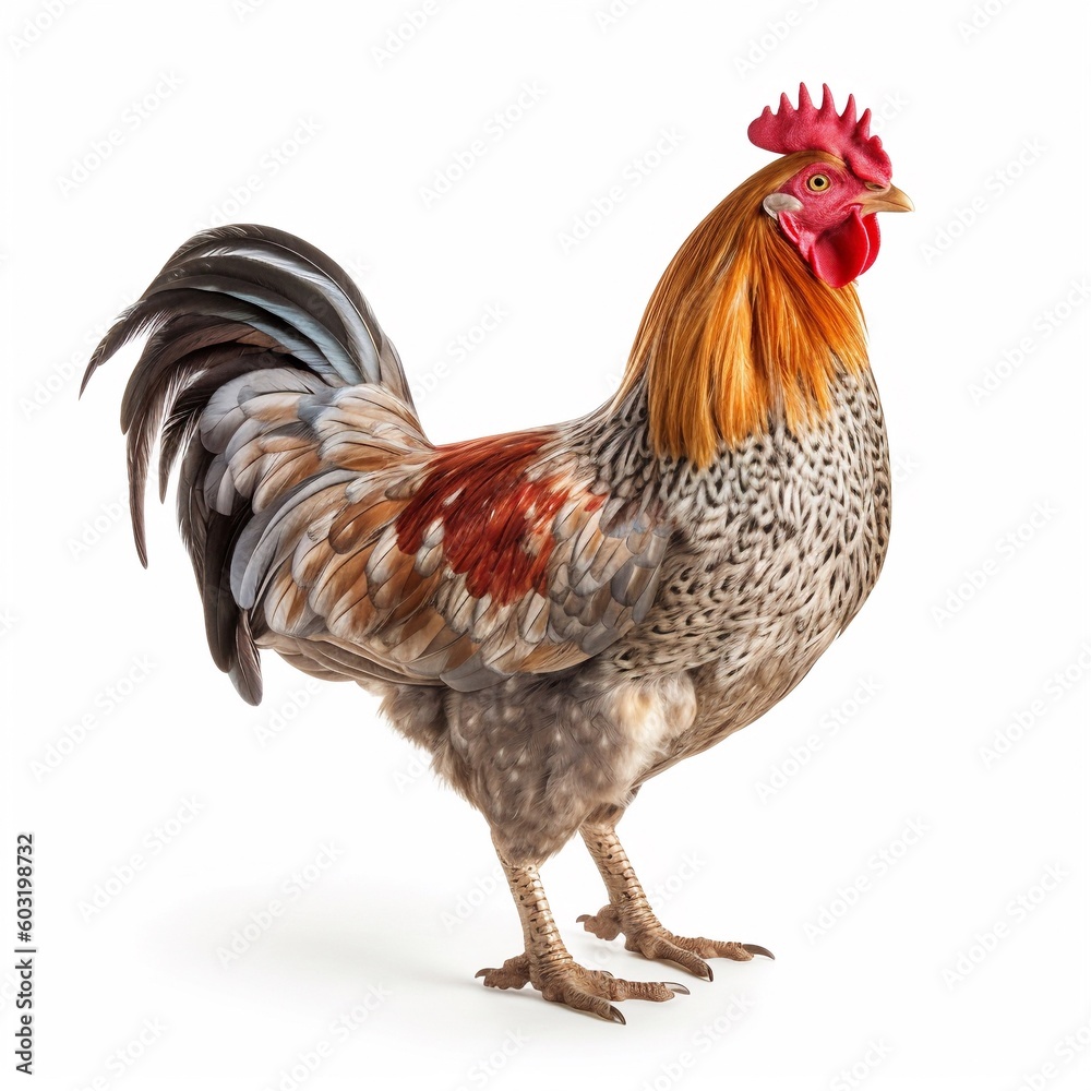 Portrait rooster isolated on white AI Generative