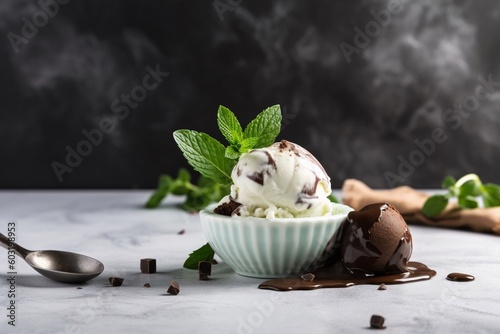 Delicious ice cream with mint leaf AI Generative
