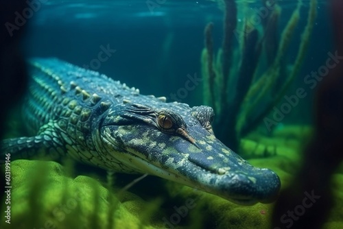 Portrait alligator under water AI Generative