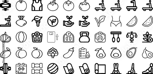Set Of Diet Icons Collection Isolated Silhouette Solid Icons Including Diet, Food, Weight, Nutrition, Health, Healthy, Dieting Infographic Elements Logo Vector Illustration