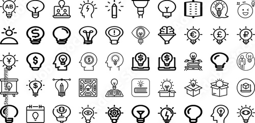 Set Of Idea Icons Collection Isolated Silhouette Solid Icons Including Idea, Business, Concept, Inspiration, Bulb, Creative, Lightbulb Infographic Elements Logo Vector Illustration