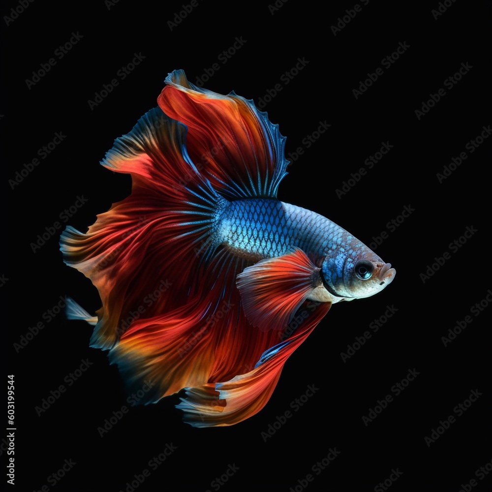 Portrait a beautiful betta fish isolated on black AI Generative