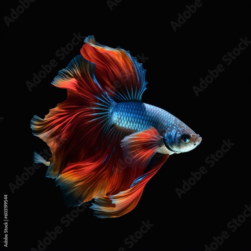 Portrait a beautiful betta fish isolated on black AI Generative