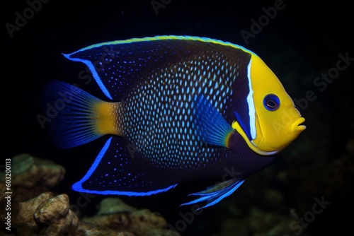 Portrait blue tank fish in the aquarium AI Generative