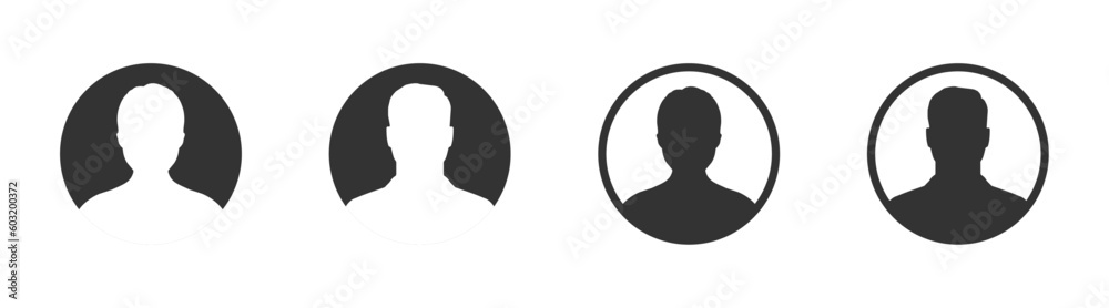 Profile icons. Male and Female face silhouette designs set Profile icons. Male and Female face silhouette designs set