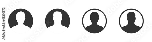 Profile icons. Male and Female face silhouette designs set