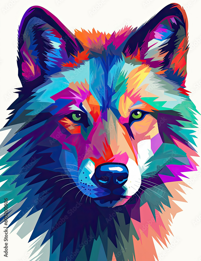 Wolf Painting, Neo Impressionism, Wall Art, Wildlife, Animals. Generative AI Wolf Painting, Neo Impressionism, Wall Art, Wildlife, Animals. Generative AI