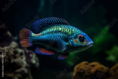 Portrait a beautiful fish on the aquarium AI Generative