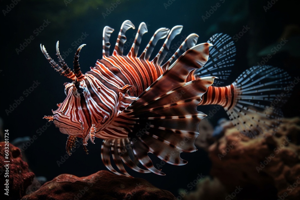 Portrait lion fish in the ocean AI Generative Portrait lion fish in the ocean AI Generative