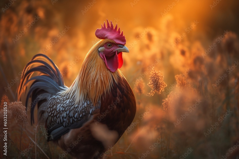 Portrait rooster in the meadow AI Generative