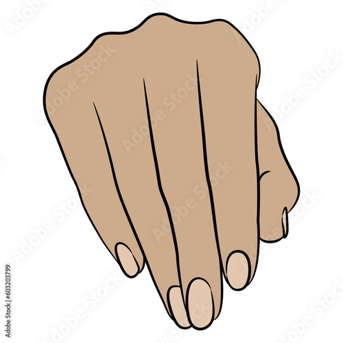 Front view of a female hand. Cartoon style. Isolated vector illustration.
