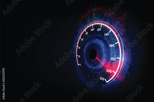 Speed motion background with fast speedometer car. Racing velocity background..