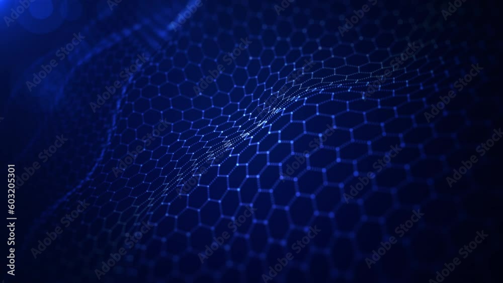 Hexagon shape connection wave flowing, Cyber technology abstract background blue color, Seamless loop 4k