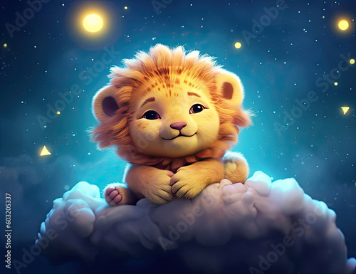 Adorable baby lion nursery art, wall art, children's painting, sleeping, good night. Generative AI © Art for Insomniacs