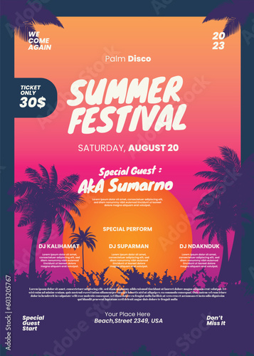 Poster Summer Palm Festival Design Template