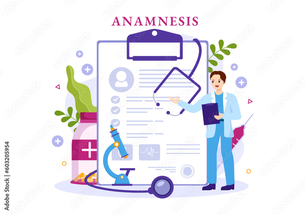Anamnesis System Vector Illustration for Information About the Disease and Healthcare Database in Flat Cartoon Hand Drawn Landing Page Templates - obrazy, fototapety, plakaty 