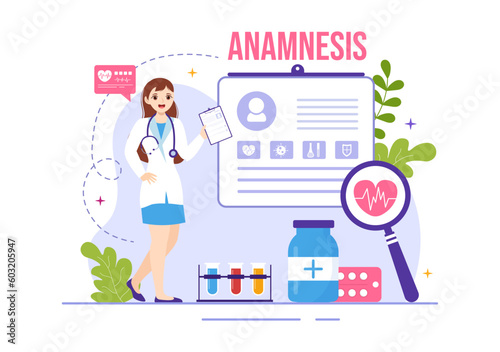 Anamnesis System Vector Illustration for Information About the Disease and Healthcare Database in Flat Cartoon Hand Drawn Landing Page Templates