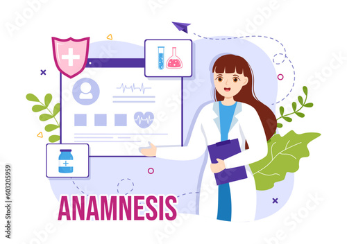 Anamnesis System Vector Illustration for Information About the Disease and Healthcare Database in Flat Cartoon Hand Drawn Landing Page Templates