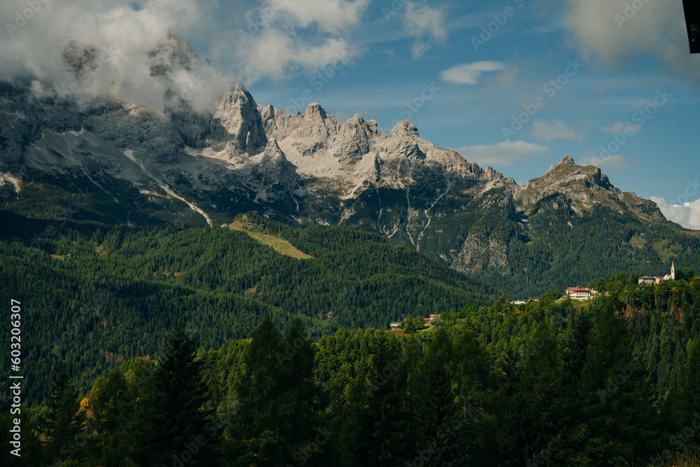 view of the dolomites in good weather, italy