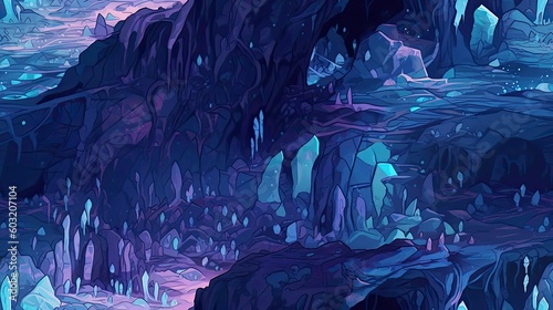 seamless crystal cave interior glowing with bioluminescent fungi background texture, tile, 8K, generative ai © Perfect PNG