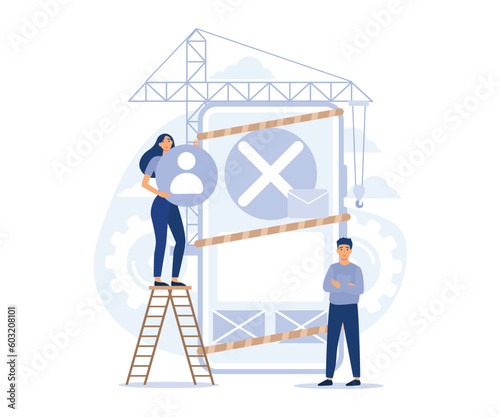 website maintenance, coding and programming, under maintenance, technology, software development, flat vector modern illustration