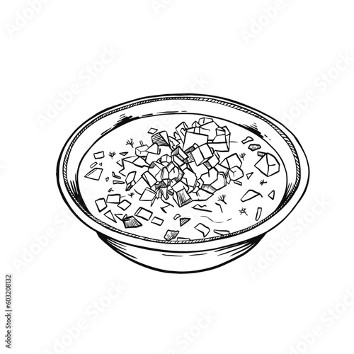 Tasty soup in bowl on white background