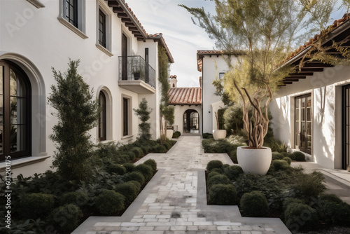 Elegant and stylish villa courtyard and aisle