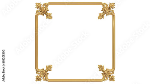 square gold frame with corner ornament isolated white background