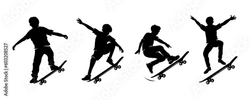 Silhouette collection of skateboard boy