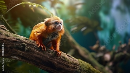 Portrait gold primate on the forest AI Generative