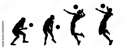 Silhouette collection of women playing volly ball