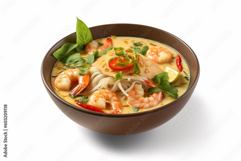 A bowl curry with shrimp isolated on white AI Generative A bowl curry with shrimp isolated on white AI Generative