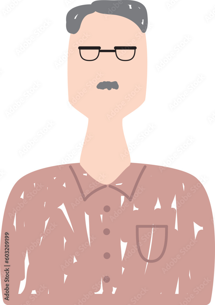 メガネをかけてチョビひげをはやした年配の男性の上半身イラスト メガネをかけてチョビひげをはやした年配の男性の上半身イラスト