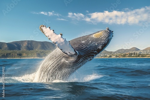 Portrait whale jumping on the sea AI Generative © Tebha Workspace