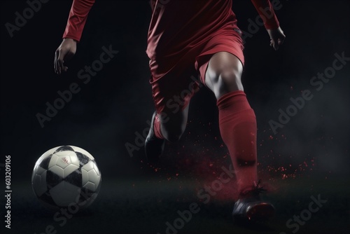 sport competition soccer game football goal foot kick stadium ball. Generative AI. © SHOTPRIME STUDIO