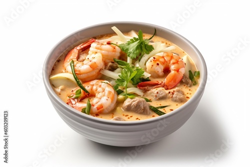 A bowl curry with shrimp isolated on white AI Generative