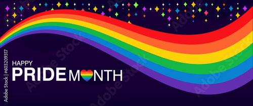 Banner for Pride Month with rainbow ribbon