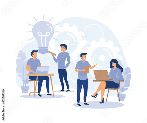 Employment stages  Coworkers business meeting. Expat work  job interview  teamwork  flat vector modern illustration