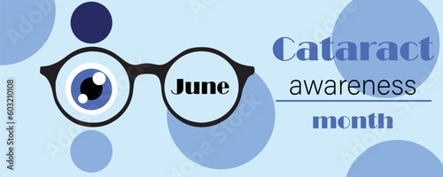 Banner for Cataract Awareness Month with glasses