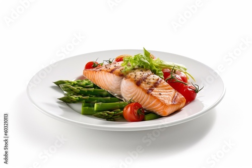 grilled salmon with vegetables on the plate AI Generative