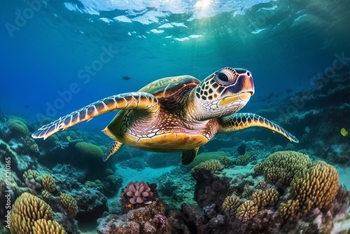 Portrait turtle in the ocean AI Generative
