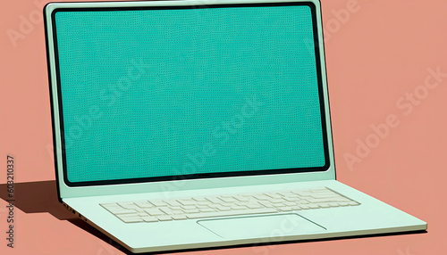 Macbook, Computer Mockup on Orange Background. Internet Technology Representing the idea of Productivity and Eefficiency In Home Business. photo