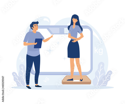 General health check up, Head to toe physical examination, developmental screening, Body Mass Index, flat vector modern illustration