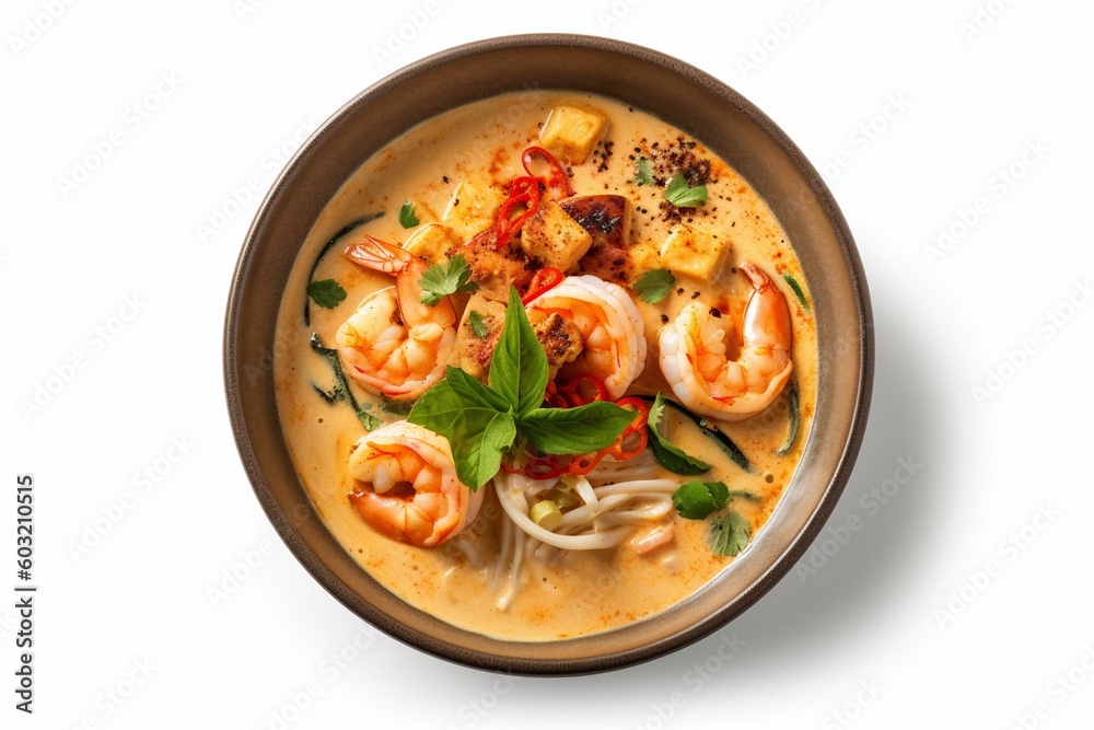 A bowl soup with shrimp AI Generative A bowl soup with shrimp AI Generative